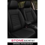 Stone Üniversal Deri Oto Koltuk Kılıfı - Bel Destekli - 5 Koltuk Tam Set - Siyah