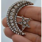 Stoneage Jewellery Zirkon Taşlı Ay Yıldız Broş Yaka İğnesi Bronz