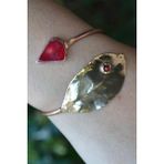 Stoneage Kırmızı Mercan Taşlı Yaprak Tasarım Bayan Bileklik