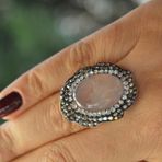 STONEAGE Pembe Kuvars Doğal Taş Bayan Yüzük Ayarlanabilir