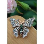 Stoneage Zümrüt Taşlı Yaka İğnesi Kelebek Broş