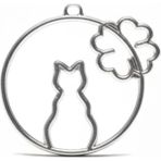 Stonechem 5 Adet Daire Kedi ve Yonca Model Metalik Gümüş Zamak Kolye Ucu 3.5 cm – Epoksi Reçine ve Takı Tasarımı İçin Kaliteli Metal Çerçeve (Paslanmaya Dayanıklı, Takı Yapım Aparatı) - Gri Gümüş