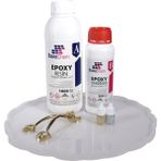 Stonechem Epoksi Tepsi Yapım Seti – 1.5 kg Şeffaf Reçine + 33.5 cm Tırtıklı Silikon Kalıp + Sim Seti + Gold Zamak Kulp