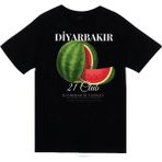 stonedfame Diyarbakır - 21 - Surlar - Karpuz - Şehir Baskılı Unisex %100 Pamuk Siyah T-Shirt - 5XL
