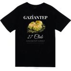 stonedfame Gaziantep - 27 - Baklava - Antep Fıstığı Baskılı Unisex %100 Pamuk Siyah T-Shirt - XL