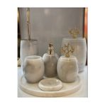 STONİST HOME DEKORASYON 7 li beyaz oval kesim mermer banyo seti