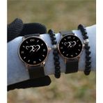 Stony Çift Saatleri Sevgili Saati Siyah Rose Gold Hasır Çift Kalp Saat ve Bileklik Hediyeli Çift Saatleri