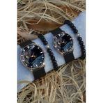 Stony Çift Saatleri Sevgili Saati Siyah Rose Gold Hasır Çift Kedi Gözü Saat ve Bileklik Çift Saatleri