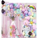 Store 2 Yaş Karakterli Unicorn Temalı Iyi Ki Doğdun Makaron Balon Doğum Günü Parti Kutlama Seti - Renkli