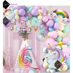 Store 6 Yaş Karakterli Unicorn Temalı Iyi Ki Doğdun Makaron Balon Doğum Günü Parti Kutlama Seti - Renkli