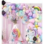 Store 9 Yaş Karakterli Unicorn Temalı Iyi Ki Doğdun Makaron Balon Doğum Günü Parti Kutlama Seti - Renkli