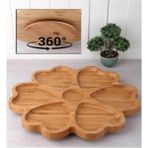 Store Bölmeli 25 cm Bambu Ahşap Döner Stantlı Servis Tabağı Kalp Şekilli Sunum Tepsisi Dönerli Bambu Ahşap Kahvaltılık Çerezlik