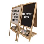 Store Çift Taraflı Ayaklı Yazı Tahtası Silgi ,tahta Kalemi Ve 15i Beyaz 15i Renkli 30 Tebeşir Hediyesidir