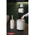 Store HGY Home Yuvarlak Yedekli Standlı Kırık Beyaz Krom Çöp kovası ve Wc Fırçalık Seti