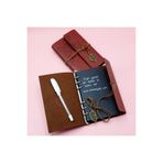 Store Kahverengi Siyah Yapraklı Deri Defter Beyaz Jel Kalem Set Vintage Hatıra Not Defteri
