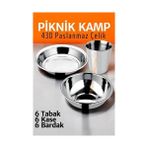 Store Mania Ieg™ Paslanmaz Çelik Tabak Kase Bardak Seti Kamp Piknik Seti 18 Adet 721505 - Renkli