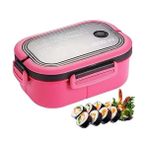 Storemax 1200 ml 2 Katlı 6 Bölmeli Bpa'sız Pp Plastik Sefer Tası ve Beslenme Çantası - Hava Kilitli Bento Lunch Box, Çatal ve Kaşık Dahil (Pembe) - Kestane Akaju - Option-1