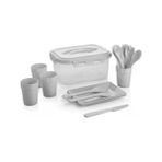 Storemax 22 Parça Piknik Seti, 4 Kişilik, Tabak, Bardak, Çatal Kaşık Bıçak Takımı ve Saklama Kabı - Antrasit - 0 - 3 Yaş