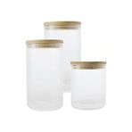 Storemax 3'lü Cam Kavanoz Seti, Bambu Kapaklı, 20CM 15CM 10CM, Şeffaf Cam Gövde, Dekoratif Saklama Kabı - 0 Siyah - Option-1