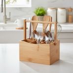 Storemax Bambu Taşıma Kulplu Çok Amaçlı Düzenleyici - 6 Bölmeli Çatal Bıçaklık | Ofis, Banyo ve Masaüstü Caddy Organizer (21.6X14X12.7 Cm) - 0 - 249 ml