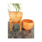Storemax Bitki Tasarımı Ev Dekorasyon Dik Çizgi Desenli Terrakota Toprak Saksı Saksılık Salon Çiçeklik Ikili Set Ayaksız - 4 Ayaklı- 15 cm - 1BW-Beyaz