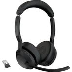 Storemax Evolve2 55 Stereo Kablosuz Kulaklık Jabra Air Comfort Teknolojisi, Gürültü Önleyici Mikrofonlar ve Aktif Gürültü Önleme - Ms Teams Sertifikalı, Diğer Tüm Platformlarla Çalışır - Siyah