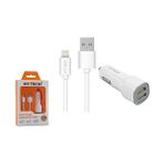 Storemax HY-X44 3.4A Hızlı Şarj Lightning Kablolu 2 USB Araç Şarj Cihazı, Beyaz - Ahşap