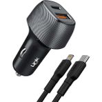 Storemax Linktech C498 38W 2x USB Type-C - Lightning Kablolu Araç Şarj Aleti - Ahşap