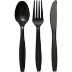 Storemax Plastik Lüks Çatal-Kaşık- Bıçak 3 Lü Siyah Siyah Set 100 Lü - 000-Siyah