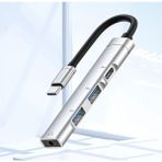 Storemax Ses Kartlı USB Hub Çoklayıcı Adaptör 4 In 1 Ses Kartlı Usb/type-C To USB 3.0, USB C ve 3.5mm Jak Çıkışlı Macbook Uyumlu Çevirici Adaptör Çok Portlu Çoklayıcı 4in1 USB Hub Gümüş Renk ZR615