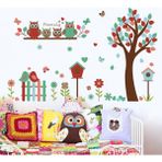 Storemax Sevimli Baykuş Aile & Çiçek Ağaç Çit Vogelbauer Yapıştırıcı Çıkarılabilir Duvar Çıkartması Duvar Dövmesi, Evde Kids Bebek Odası Çocuk Odası Dıy Dekoratif Sanat Duvar Çıkartması