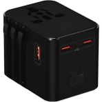 Storemax Seyahat Priz Dönüştürücü Adaptör, 25W Şarj Cihazı, 1x USB Girişi, 2x Type-C Girişi, Uluslararası Güç Adaptörü, Us, Uk, Eu, Au Evrensel Uyum - 0 - Siyah