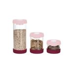 STOREMAX SRT Ahmet Yuvarlak Vakumlu Cam Saklama Kabı Seti, 3'Lü Set (450 Ml+840 Ml+1500 Ml), Pembe FxYM 112