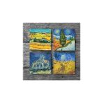 Storemax Van Gogh Hasat Manzarası, Yıldızlı Yol, Buğday Tarlası ve Kargalar, Kilise Taş Bardak Altlığı Seti - 4 Parça - Dekoratif, Rustik Mutfak Aksesuarı, 10X10 Cm, Kaydırmaz Tabanlı SC225