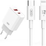 Storemax Xo Is Beauty Çoklu Hızlı Şarj Adaptörü CE12| 1 Adet Lightning Kablo | 2 Cihaza Kadar Şarj | 1 Type-C 1 Usb-A | 20W Max Power | Akım Korumalı | Tablet, Notebook, Cep Telefonu, Konsol | Beyaz - Ahşap