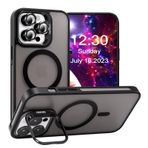 StoreTolerans Apple 14 Pro Max ile uyumlu destekli ve kamera korumalı Magsafeli kılıf, iPhone 14 Pro Max için mat ince, darbeye dayanıklı koruyucu telefon kılıfı, Siyah