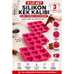 Stork 3 Adet 9'lu Kalp Şekilli Silikon Kek ve Çikolata Kalıbı - Pembe Mini Muffin ve Lokmalık Tatlı Kalıbı