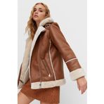 Stradivarius 05759424 Kontrast Suni Kürklü Çift Taraflı Biker Ceket