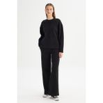 Straight Fit Düz Kesim Normal Bel Siyah Sweatpant Eşofman Altı