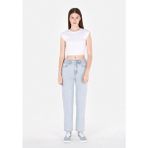 Straight Fit Yüksel Bel Düz Paça Kadın Indigo Jean Pantolon