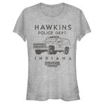 Stranger Things Hawkins Police Araba Heather Gri Kadın T-shirt