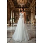 Strapless Gelinlik, Beyaz, Tül Etek, Dantel Korseli, A-Line Kesim, Sweetheart Yaka, Bağcıklı Sırt