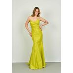 Straplez Balık Form Tafta Abiye Elbise, Limon, 40