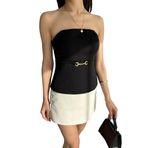 Straplez Beli Toka Detaylı Crep Kadın Bluz (Siyah, XL)