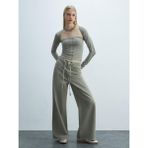 Straplez Uzun Kollu Crop Krem Atlet