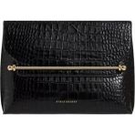 Strathberry Stylist Crossbody Clutch Siyah Kroko Deri Lüks Çanta, Günlük ve Gece Kullanımı