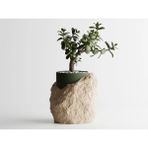 Stratum Dekoratif Saksı - Taş Görünümlü Modern Bitki Saksısı 15 cm - 130x125x150mm - Bej