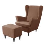 Streç Kadife Koltuk Kılıfı, Oturma Odası için Yumuşak Recliner Slipcover, Çıkarılabilir Osmanlı Koruyucu, Wingback Sandalye Yastık - Kahverengi, Tek Beden