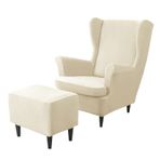 Streç Kadife Koltuk Kılıfı, Oturma Odası için Yumuşak Recliner Slipcover, Yıkanabilir Wingback Sandalye Koruyucu, Osmanlı Terlik - Bej, Tek Beden Her Yere Uygun