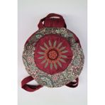 Street Bag Fargin Etnik Desenli Yuvarlak Sırt Çantası Nakışlı Otantik Bohemian Tarz - Vişne